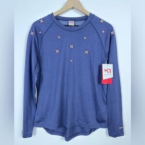 Kari Traa Summer Wool Long Sleeve Top Merino Blend Blue L NWT